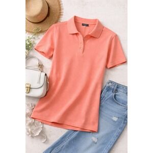 Karen Scott Womens Peach Coral Short Sleeve Pique Polo Shirt Size L